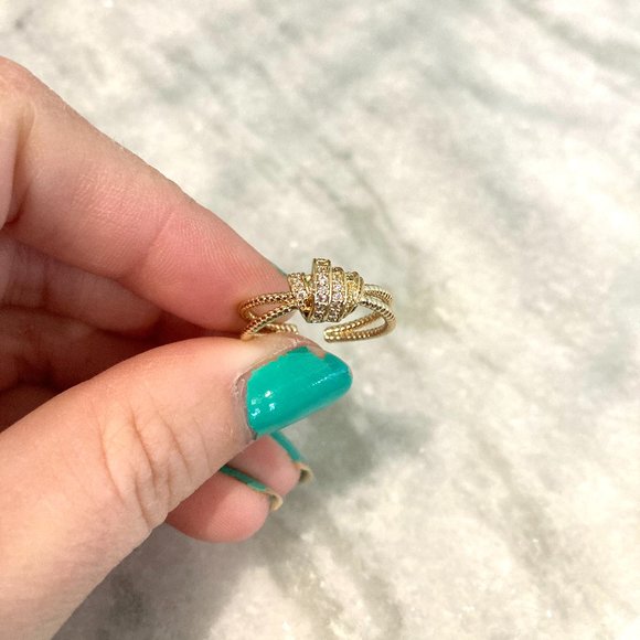 Knotted Gold Twist Zirconia Accent Adjustable Ring - Picture 10 of 10